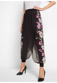 bonprix - Spodnie z szyfonem. Kolor: czarny. Materiał: szyfon. Sezon: lato. Styl: elegancki