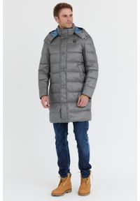 Blauer USA - BLAUER Stalowa długa puchowa kurtka męska Gus z odpinanym kapturem, Rozmiar L. Kolor: srebrny. Materiał: puch. Długość: długie #3