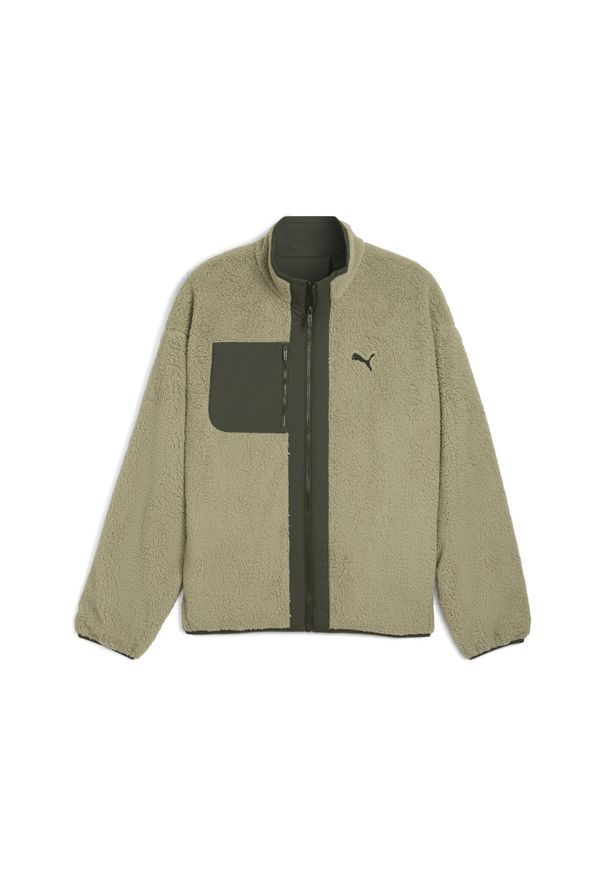 Puma - Męska dwustronna kurtka hybrydowa z dzianiną typu baranek PUMA Lux Army Green. Kolor: zielony. Materiał: dzianina. Wzór: gładki. Sport: turystyka piesza