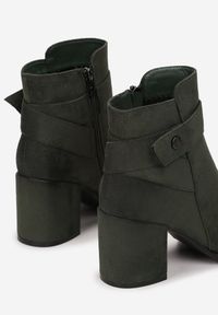 Born2be - Zielone Botki na Słupku z Paskiem Phaenale. Wysokość cholewki: za kostkę. Zapięcie: pasek. Kolor: zielony. Materiał: zamsz. Szerokość cholewki: normalna. Wzór: jednolity. Obcas: na słupku. Styl: elegancki #2