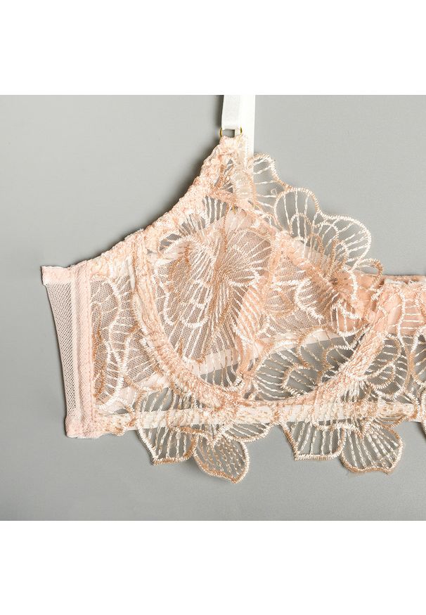 Intica - Komplet bielizny koronkowej z haftem na romantyczne wieczory Roby. Kolor: beżowy. Materiał: koronka. Wzór: haft