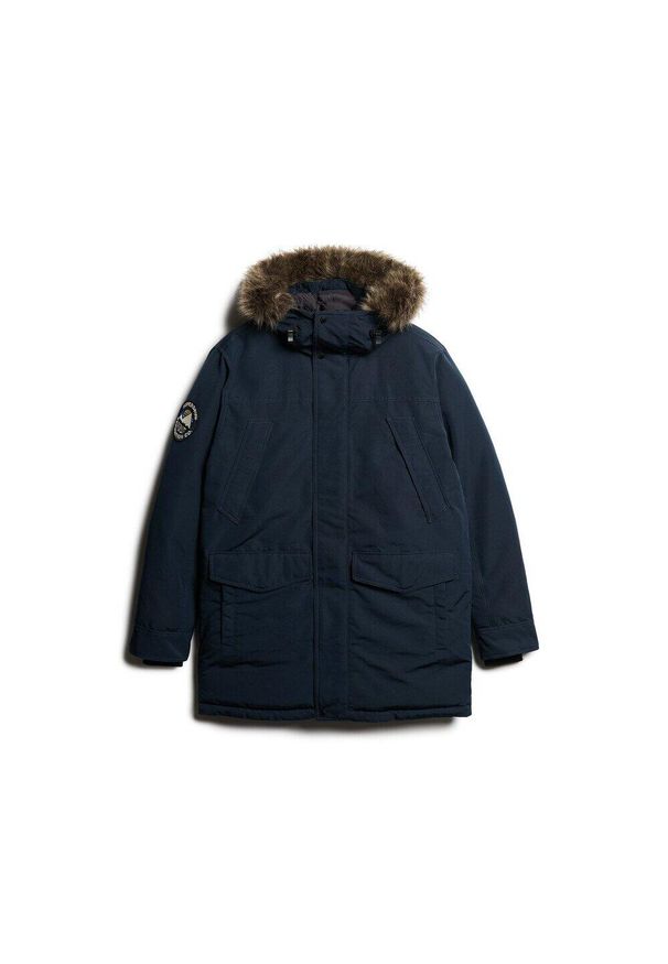 Parka z syntetycznym futrem Superdry Everest. Okazja: na co dzień. Kolor: niebieski. Materiał: futro, syntetyk. Sezon: zima. Styl: casual, elegancki