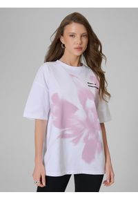 4f - 4F T-shirt loose z nadrukiem damski - biały XS. Okazja: na co dzień. Kolor: biały. Materiał: dzianina. Wzór: nadruk. Styl: casual, elegancki #1