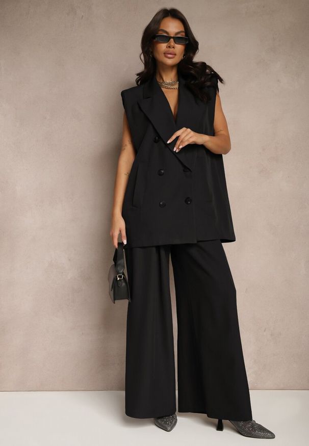 Renee - Czarne Eleganckie Spodnie Palazzo z Szerokimi Nogawkami Adivisa. Stan: podwyższony. Kolor: czarny. Styl: elegancki