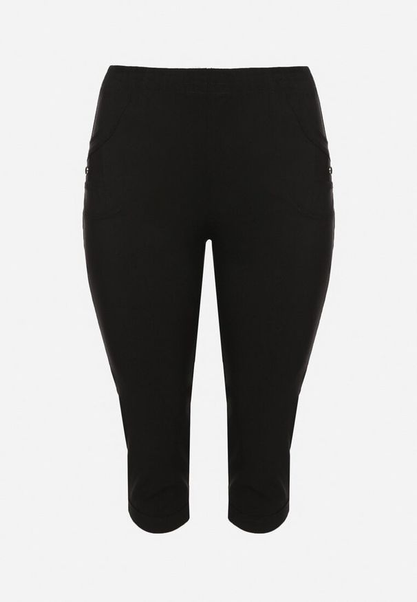 Born2be - Czarne Spodnie z Wiskozą Ozdobione Kieszeniami Liranta. Okazja: na co dzień. Kolor: czarny. Materiał: wiskoza. Wzór: aplikacja. Styl: casual, klasyczny