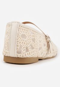 Renee - Beżowe Plecione Balerinki Boho w Stylu Mary Jane z Siateczki Raithea. Nosek buta: okrągły. Zapięcie: pasek. Kolor: beżowy. Wzór: ażurowy, haft. Styl: boho #2