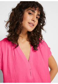 bonprix - Bluzka muślinowa z krótkim rękawem, z czystej bawełny. Typ kołnierza: dekolt w serek. Kolor: różowy. Materiał: bawełna. Długość rękawa: krótki rękaw. Długość: krótkie #2