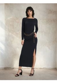 Sinsay - Prążkowana sukienka maxi z paskiem z kółek - niebieski. Kolor: niebieski. Materiał: prążkowany. Długość: maxi #1