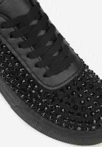 Renee - Czarne Cyrkoniowe Sneakersy na Platformie Lilaela. Okazja: na co dzień. Kolor: czarny. Materiał: jeans. Obcas: na platformie #4