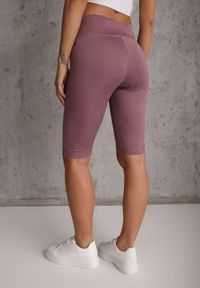 Renee - Fioletowe Szorty Bikery High Waist z Wyszczuplającym Pasem Briarrose. Okazja: na co dzień. Stan: podwyższony. Kolor: fioletowy. Materiał: len. Styl: casual, sportowy #3