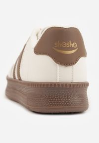 Born2be - Beżowo-Brązowe Sneakersy w Stylu Tenisówek z Paskami na Boku Saliena. Okazja: na co dzień. Zapięcie: pasek. Kolor: beżowy. Materiał: skóra, jeans #9