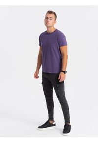 Ombre Clothing - Męski klasyczny bawełniany T-shirt BASIC - fioletowy V9 OM-TSBS-0146 - XXL. Kolor: fioletowy. Materiał: bawełna. Styl: klasyczny