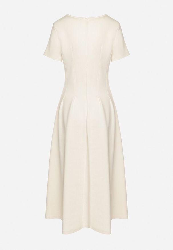 Born2be - Jasnobeżowa Taliowana Sukienka z Bawełną Zeraviae. Okazja: na co dzień. Kolor: beżowy. Materiał: bawełna. Typ sukienki: sportowe, proste. Styl: klasyczny, casual, sportowy