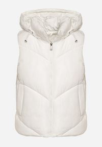 Born2be - Biała Klasyczna Kamizelka z Pikowanymi Przeszyciami i Kapturem Ollera. Okazja: na co dzień. Typ kołnierza: kaptur. Kolor: biały. Materiał: jeans. Styl: klasyczny #5