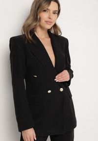 Born2be - Czarna Casualowa Marynarka z Modalu Dwurzędowa Mavorine. Okazja: na co dzień. Kolor: czarny. Materiał: materiał. Sezon: lato, wiosna. Styl: casual