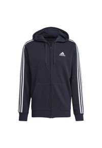 Adidas - Bluza dresowa męska adidas ESSENTIAL 3 STRIPES. Typ kołnierza: kaptur. Kolor: biały, niebieski, wielokolorowy. Materiał: dresówka. Wzór: paski