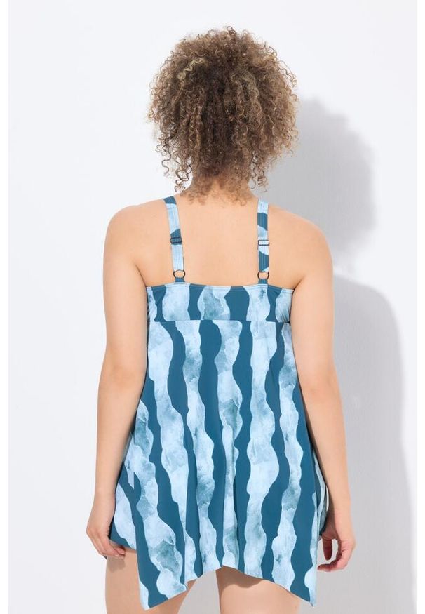 ULLA POPKEN - Damski Strój kąpielowy wzór w fale miękkie miseczki siateczka Powermesh. Kolekcja: plus size. Kolor: zielony. Materiał: poliester, elastan, poliamid, materiał