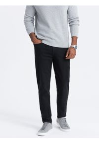 Ombre Clothing - Męskie spodnie jeansowe bez przetarć SLIM FIIT - czarne V11 - Rozmiar: M. Okazja: na co dzień. Kolor: czarny. Materiał: jeans. Wzór: gładki. Styl: elegancki, casual, sportowy