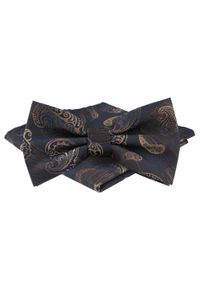 Mucha Męska w Zestawie z Poszetką - Alties - Jasnobrązowy Wzór Paisley. Kolor: beżowy, wielokolorowy, brązowy. Wzór: paisley. Styl: elegancki, sportowy #1