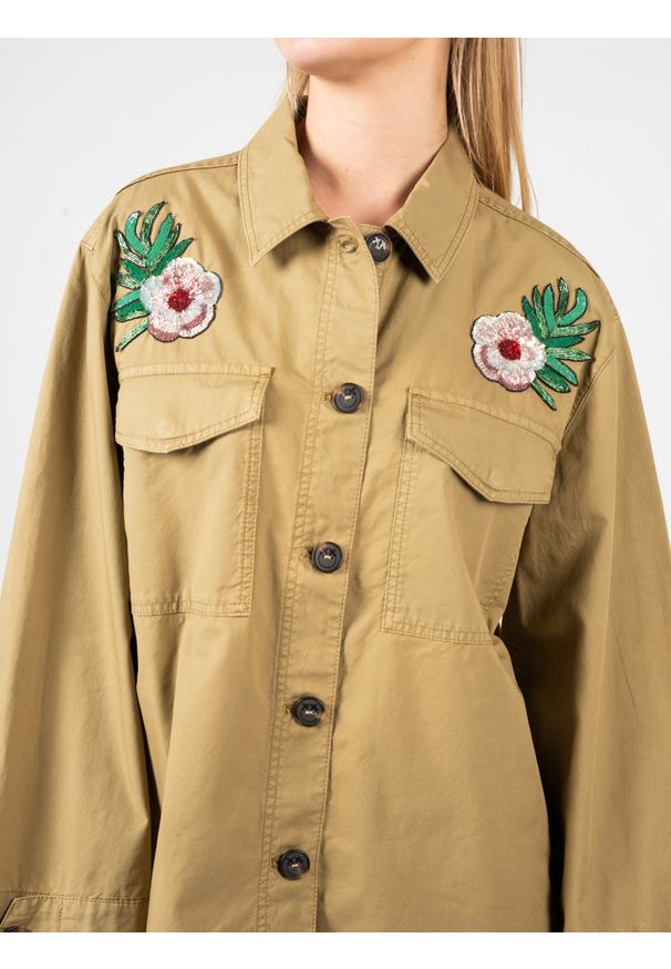 Pinko Koszula "Capo" | 101179 A0V4 | Kobieta | Wojskowa Zieleń. Typ kołnierza: kołnierzyk klasyczny. Materiał: bawełna. Wzór: aplikacja. Styl: militarny