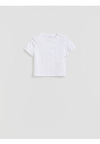 Reserved - Bawełniany t-shirt - biały. Kolor: biały. Materiał: bawełna. Długość: krótkie