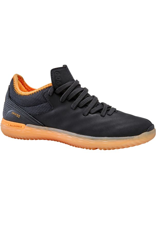 IMVISO - Buty halowe do piłki nożnej dla dzieci Imviso ESKUDO 900. Kolor: różowy, szary, wielokolorowy, pomarańczowy. Materiał: kauczuk, skóra, nubuk. Wzór: gładki