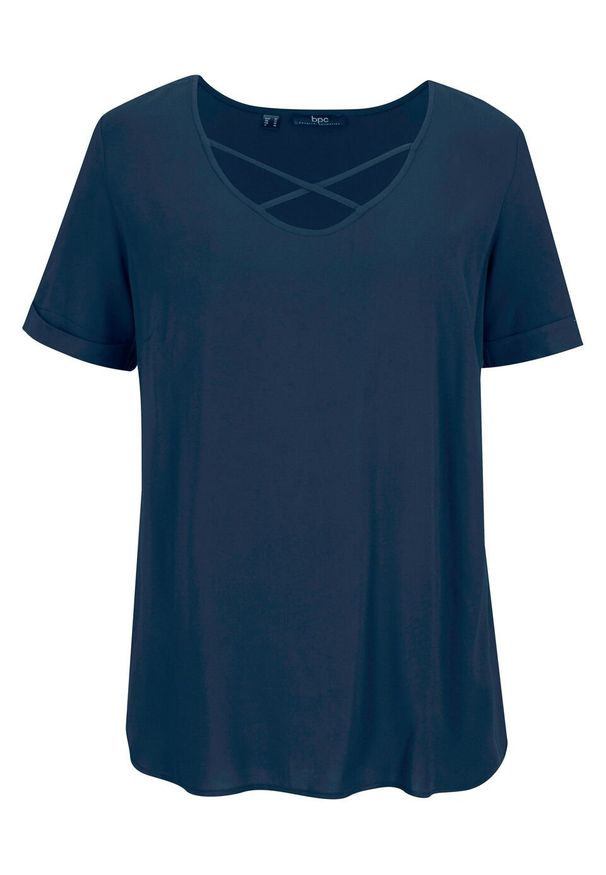 Bluzka shirtowa z przyjaznej dla środowiska wiskozy bonprix ciemnoniebieski. Kolor: niebieski. Materiał: wiskoza