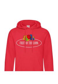 FRUIT OF THE LOOM - Damska Bluza Z Kapturem Z Nadrukiem Klasycznego Logo W Stylu Vintage. Typ kołnierza: kaptur. Kolor: czerwony. Wzór: nadruk