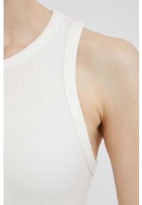 TOMMY HILFIGER - Tommy Hilfiger top damski kolor beżowy. Kolor: beżowy. Materiał: włókno, dzianina. Długość rękawa: na ramiączkach. Wzór: gładki #3