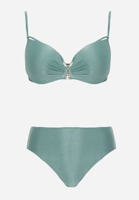 Born2be - Jasnozielone Bikini Majtki Figi i Biustonosz z Paskami i Perłową Aplikacją Cahresha. Kolor: zielony. Wzór: aplikacja #3