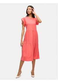 Vila Sukienka codzienna Summer 14087542 Koralowy Loose Fit. Okazja: na co dzień. Kolor: pomarańczowy. Materiał: syntetyk. Typ sukienki: proste. Styl: casual