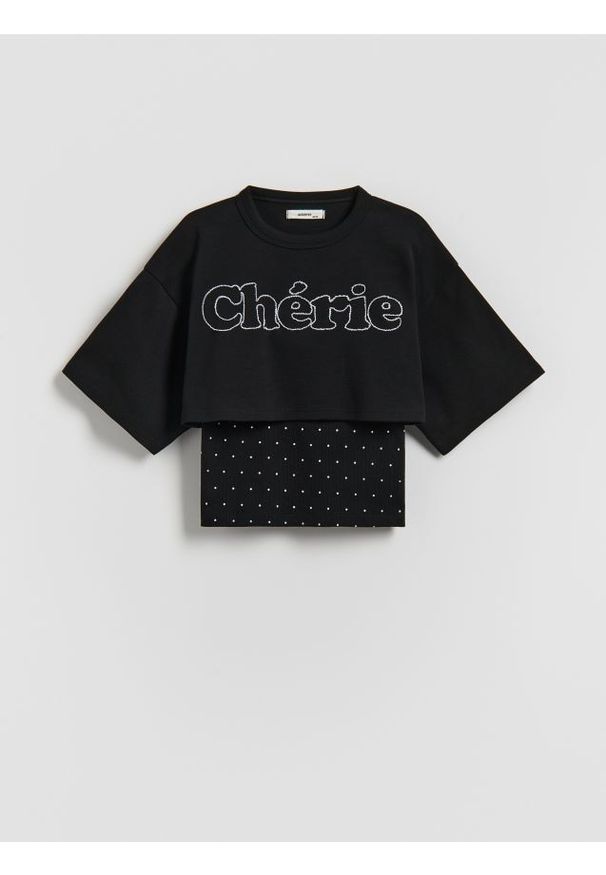 Reserved - Bluzka z topem - czarny. Kolor: czarny. Materiał: bawełna