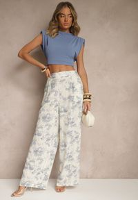 Renee - Beżowe Spodnie z Bawełny o Szerokim Kroju High Waist Tilressa. Okazja: na co dzień. Stan: podwyższony. Kolor: beżowy. Materiał: bawełna. Długość: krótkie. Sezon: lato, wiosna. Styl: casual
