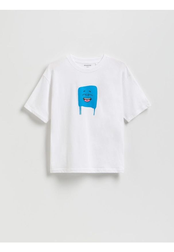 Reserved - Bawełniany t-shirt basic - złamana biel. Materiał: bawełna