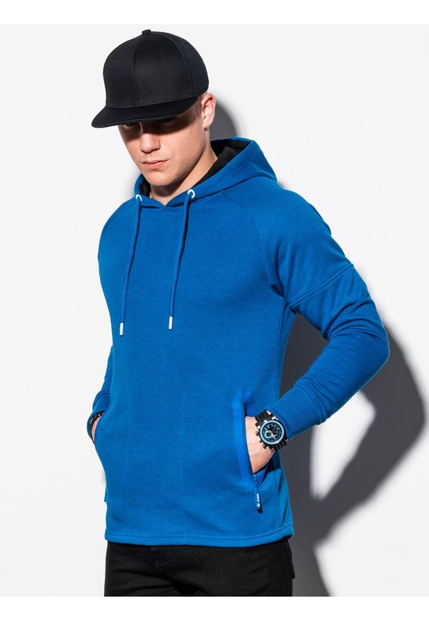 Ombre Clothing - Bluza męska z kapturem B1080 - niebieska - XXL. Typ kołnierza: kaptur. Kolor: niebieski. Materiał: bawełna, poliester
