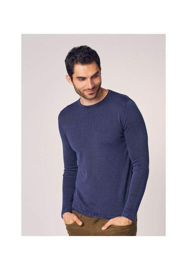 Ochnik - Sweter męski. Okazja: na co dzień. Kolor: niebieski. Materiał: bawełna. Długość: długie. Styl: casual