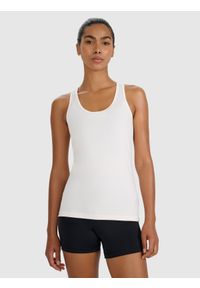 4f - 4F Top treningowy slim szybkoschnący damski - beżowy L. Kolor: beżowy. Materiał: poliester, włókno, elastan, materiał. Długość rękawa: na ramiączkach. Wzór: gładki, ze splotem. Sport: fitness #1