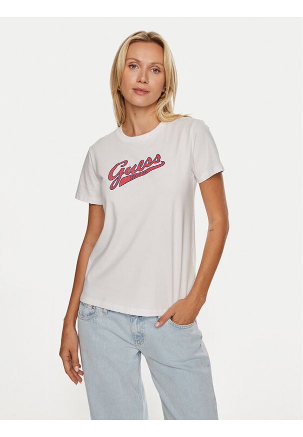 Guess Jeans T-Shirt W4YI13 J1314 Biały Regular Fit. Kolor: biały. Materiał: bawełna