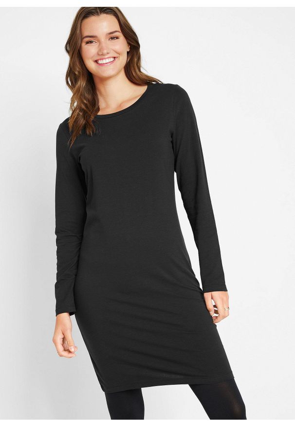 bonprix - Dopasowana sukienka z dżerseju (2 szt.). Kolor: czarny. Materiał: jersey. Długość rękawa: długi rękaw