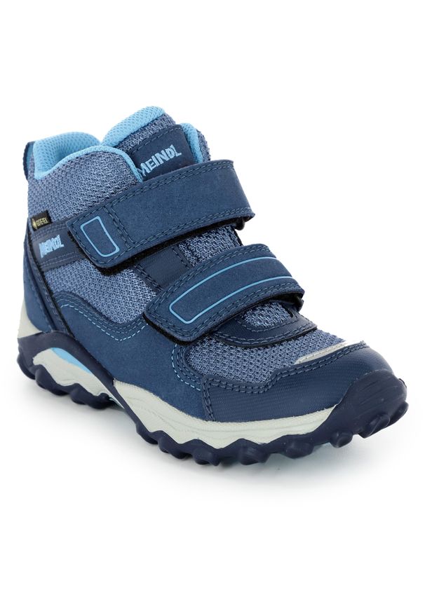Buty trekkingowe dziecięce MEINDL Skye Junior GTX, z membraną Gore-Tex. Kolor: niebieski. Technologia: Gore-Tex. Sport: turystyka piesza