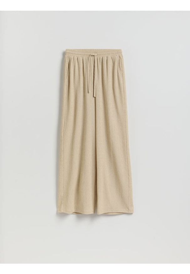 Reserved - Spodnie ze strukturalnej dzianiny - beżowy. Kolor: beżowy. Materiał: dzianina