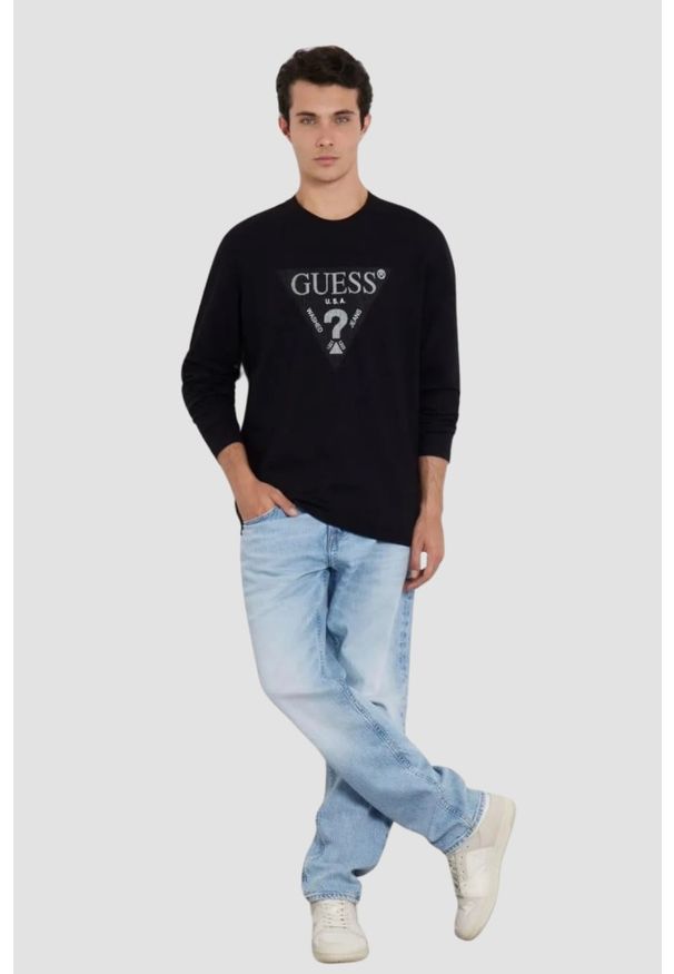 Guess - GUESS Czarny męski longsleeve Ls Cn, Rozmiar XL. Kolor: czarny. Materiał: bawełna. Długość rękawa: długi rękaw. Długość: długie. Styl: elegancki