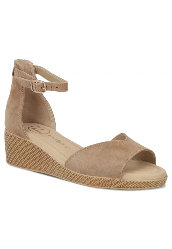 Skórzane sandały damskie na koturnie taupe Filippo DS7635. Materiał: skóra. Sezon: lato. Obcas: na koturnie