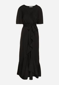 Born2be - Czarna Sukienka z Kopertowym Dekoltem Wiązana w Pasie z Gumką i Falbankami Alleria. Okazja: na co dzień. Typ kołnierza: kołnierz z falbankami. Kolor: czarny. Długość rękawa: krótki rękaw. Typ sukienki: kopertowe. Styl: casual #5