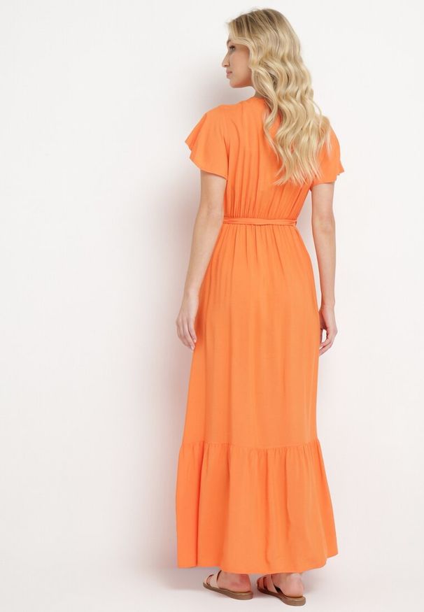 Born2be - Pomarańczowa Sukienka Diomeira. Kolor: pomarańczowy. Materiał: tkanina. Wzór: gładki, jednolity. Typ sukienki: kopertowe. Styl: elegancki, klasyczny. Długość: maxi