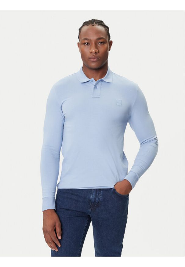 BOSS Polo Passerby 50507704 Błękitny Slim Fit. Typ kołnierza: polo. Kolor: niebieski. Materiał: bawełna