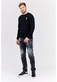 Karl Lagerfeld - KARL LAGERFELD Czarny sweter męski z wełny merino. Typ kołnierza: dekolt w karo. Kolor: czarny. Materiał: wełna #4