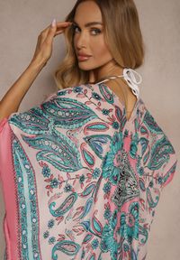 Renee - Różowo-Niebieskie Ponczo Narzutka z Wiskozy i Jedwabiu w Stylu Boho Acera. Kolor: różowy. Materiał: jedwab, wiskoza. Sezon: lato. Styl: boho