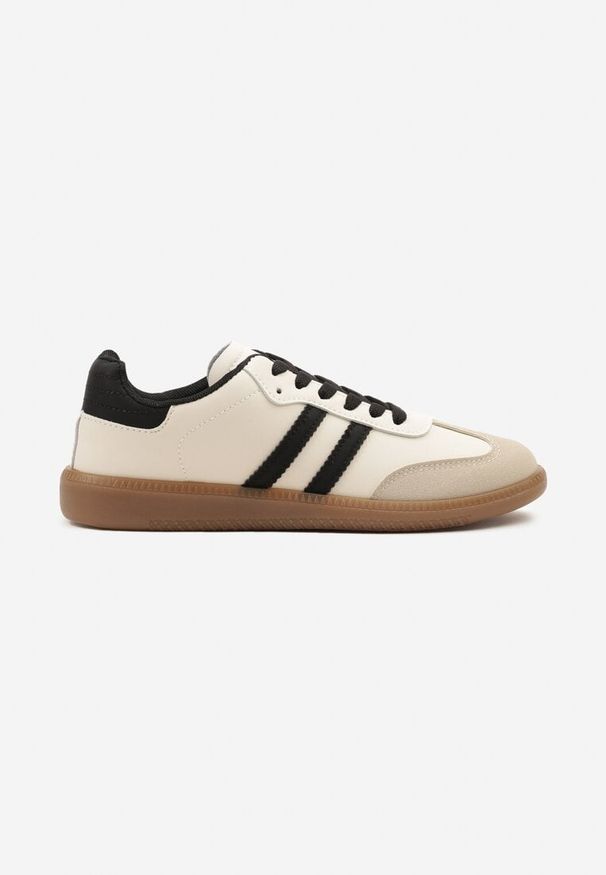 Born2be - Beżowo-Czarne Płaskie Sneakersy Ozdobione Paskami Glaria. Nosek buta: okrągły. Zapięcie: pasek. Kolor: beżowy. Wzór: aplikacja. Obcas: na obcasie. Wysokość obcasa: niski
