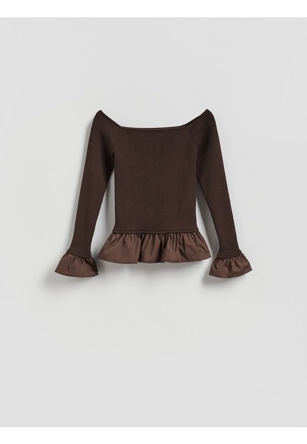 Reserved - Sweter z wiskozą - ciemnobrązowy. Kolor: brązowy. Materiał: wiskoza